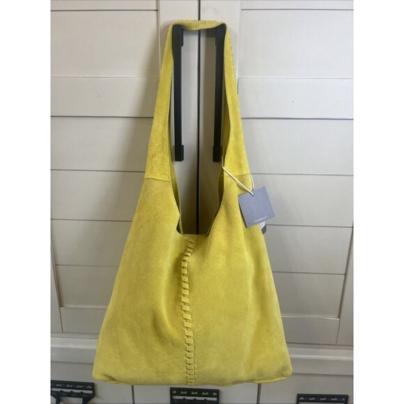 Haute Hippie Leather Festival Suede Hobo Yellow Gold Purse Accessory Bag New - Picture 2 of 13